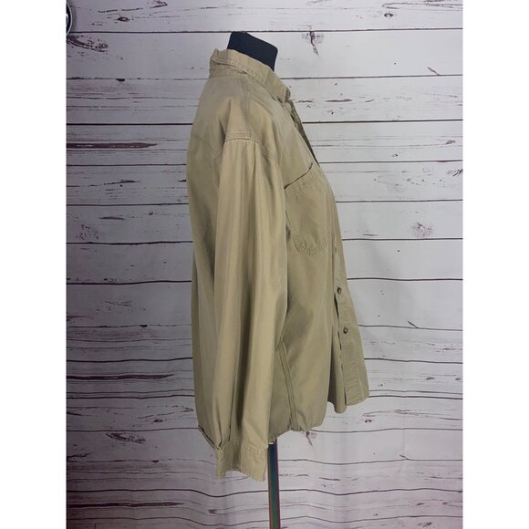 Carhartt Men Khaki Large Distressed Button-Up Shirt Cotton Long Sleeve - Picture 3 of 9